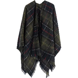 Staffin Tartan Serape is a cape with shawl collar and long sleeves in brown tech fabric unisex
