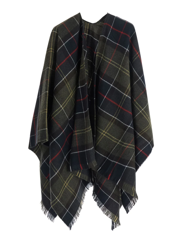 Staffin Tartan Serape is a cape with shawl collar and long sleeves in brown tech fabric unisex