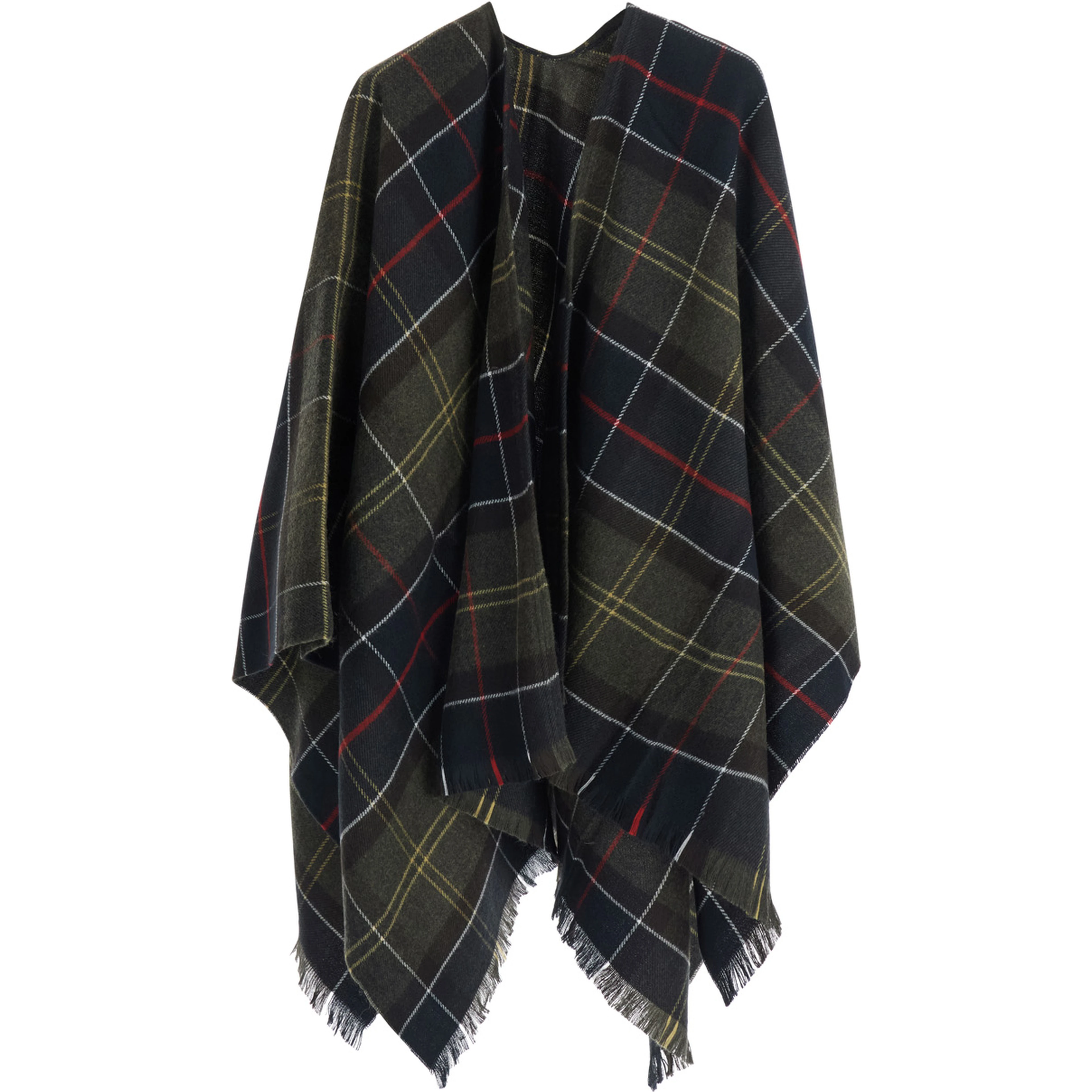 Staffin Tartan Serape is a cape with shawl collar and long sleeves in brown tech fabric unisex