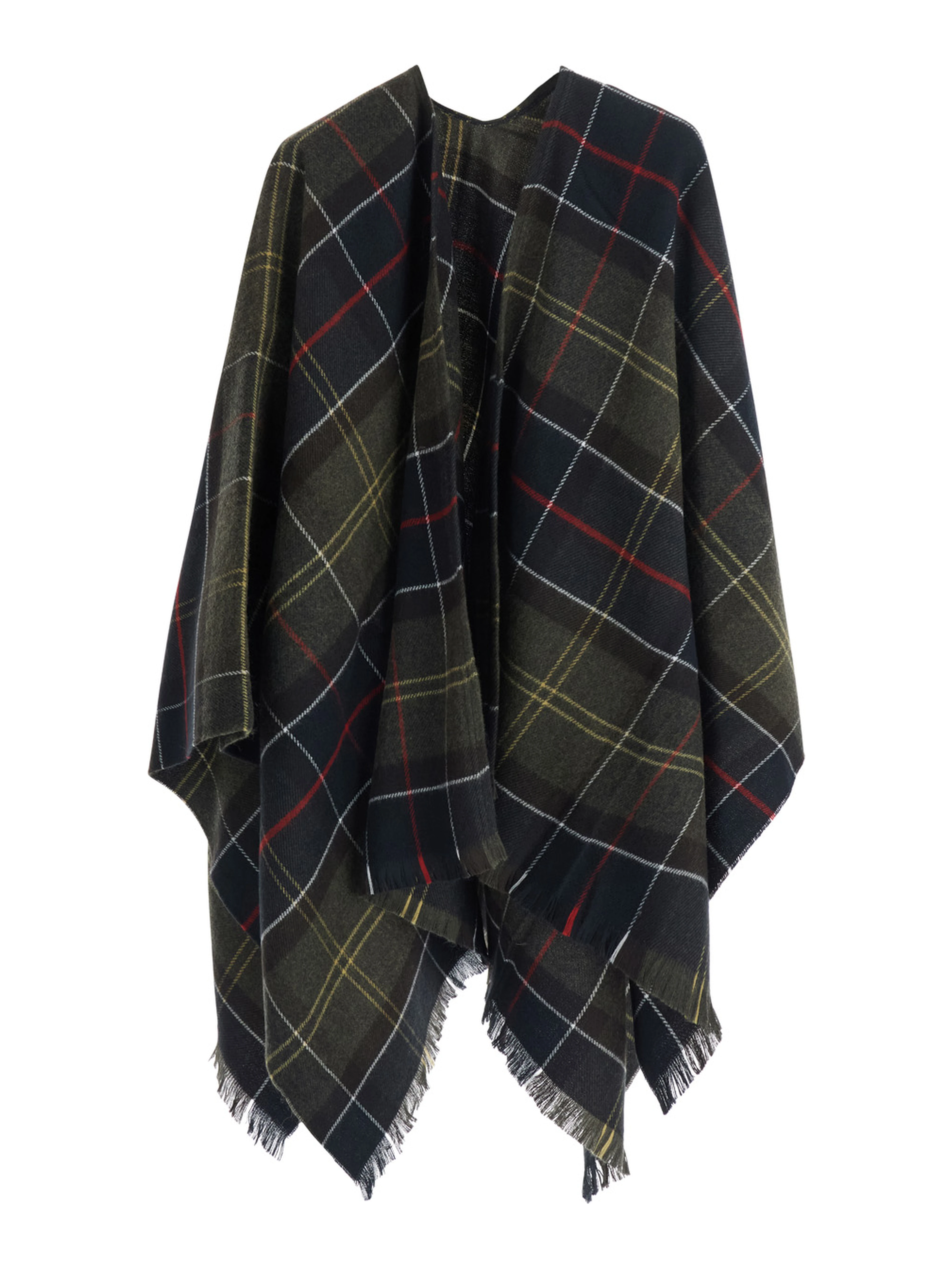 Staffin Tartan Serape is a cape with shawl collar and long sleeves in brown tech fabric unisex