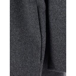 Gray hooded coat with shawl lapels in wool for women