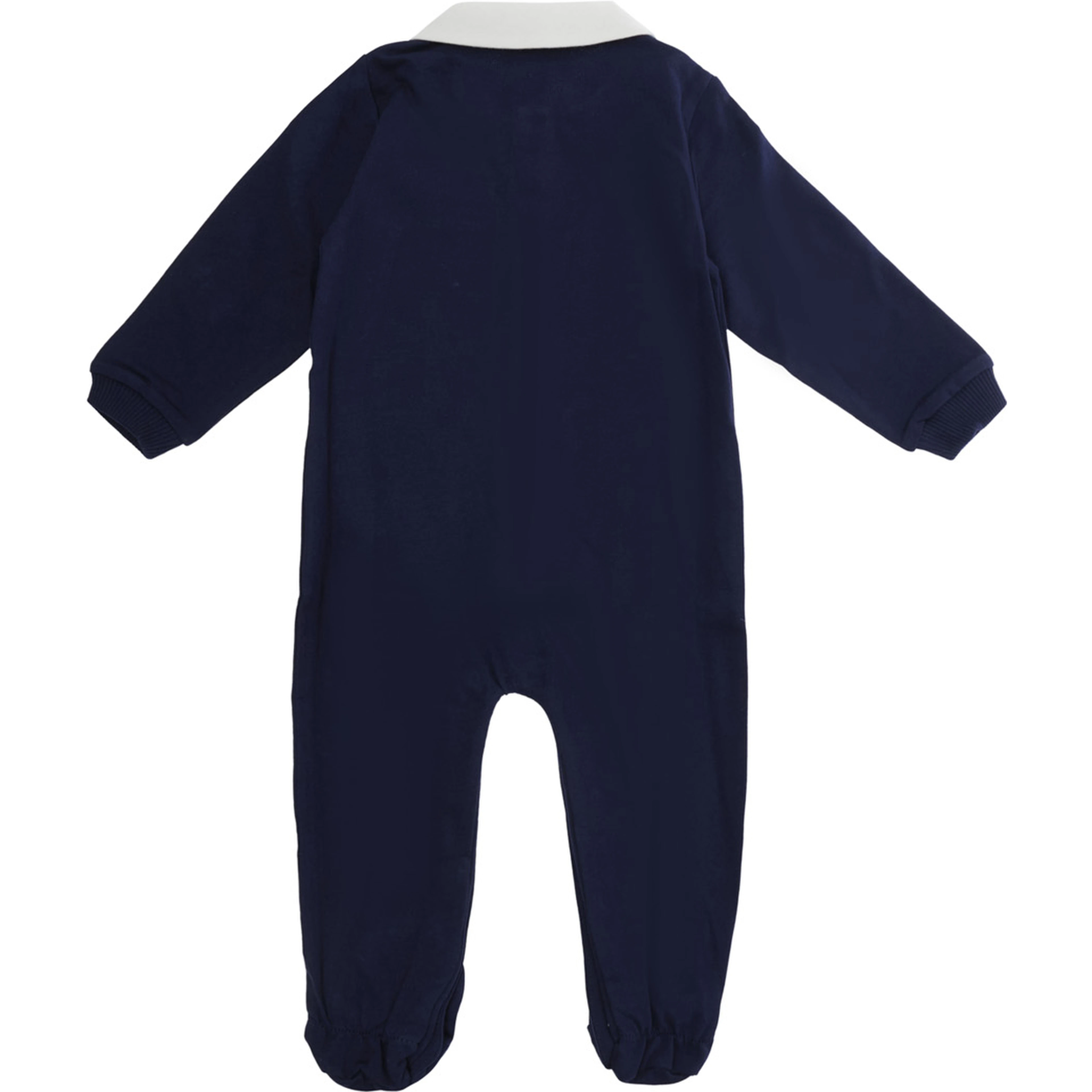 blue romper with classic collar and front logo in cotton Baby