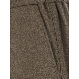 Brown Pants with Elastic Waist and Drawstring in Blend Stretch Wool for Men