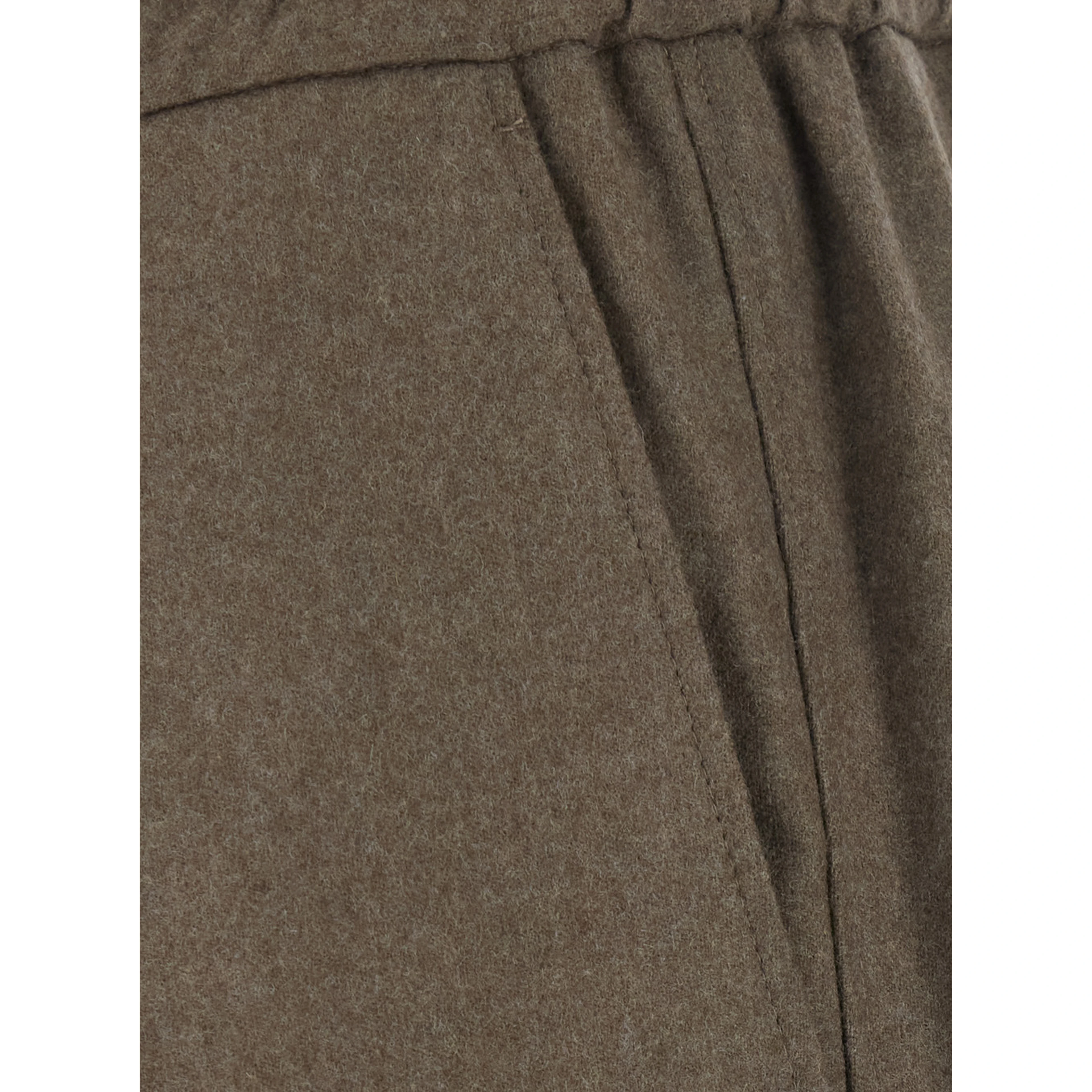 Brown Pants with Elastic Waist and Drawstring in Blend Stretch Wool for Men
