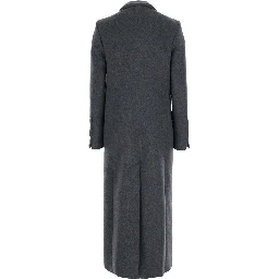 Chloris Coat is a long coat with notched revers and pockets. Made of wool. Gray color. Womens