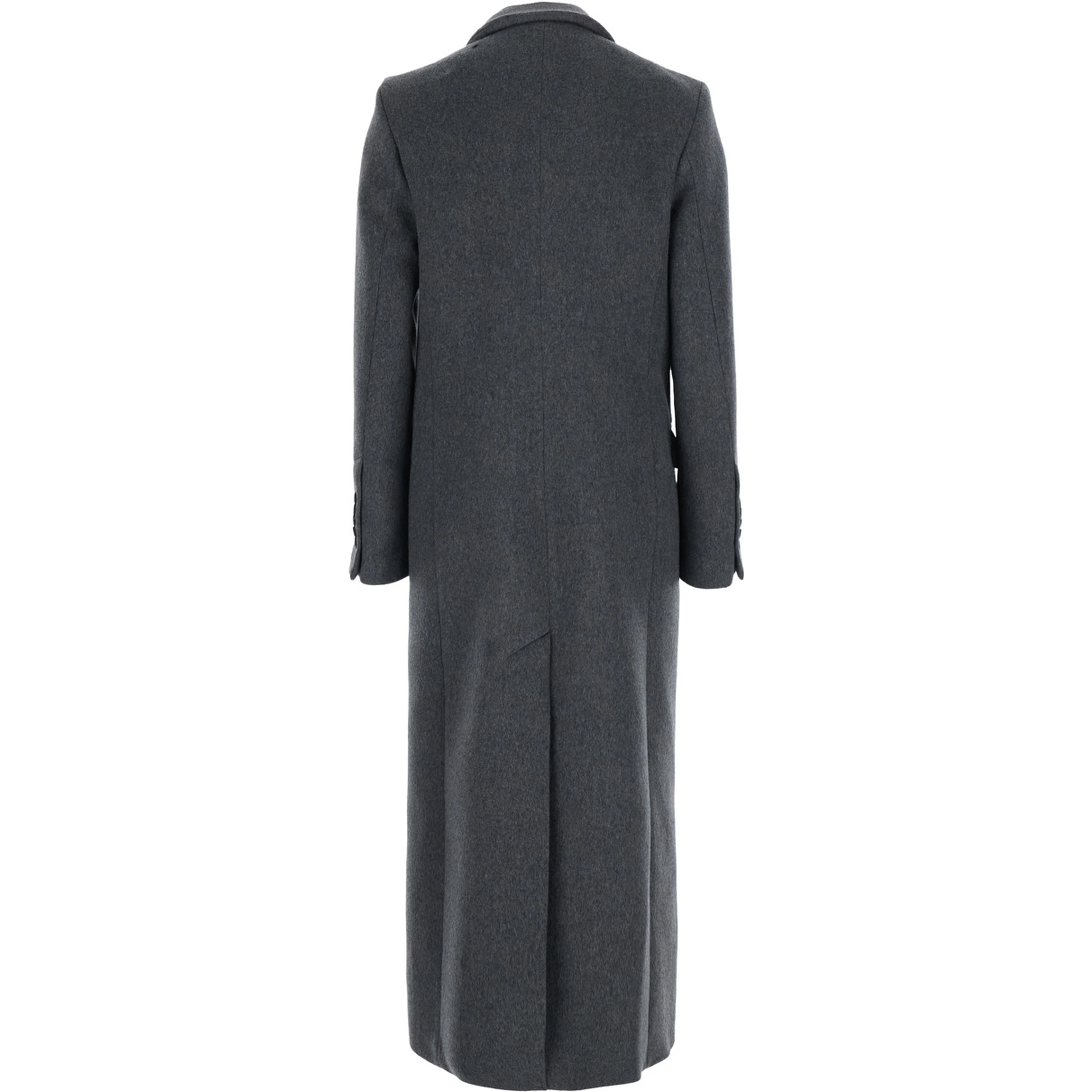 Chloris Coat is a long coat with notched revers and pockets. Made of wool. Gray color. Womens