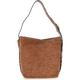 Brown Shoulder Bag with Chain Detail and Logo Lettering on the Front in Suede for Women