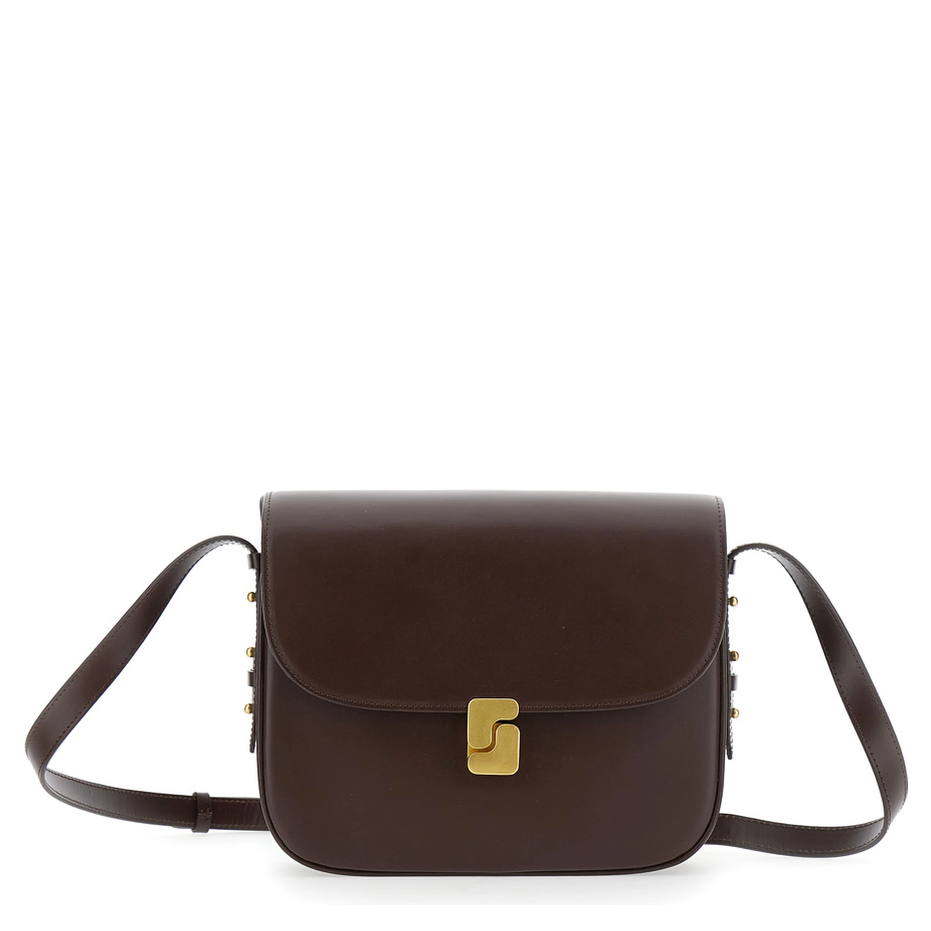BELLISSIMA MAXI is a brown leather crossbody bag with elegant and unisex details