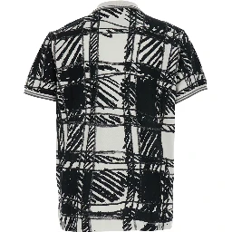 black and white Polo Shirt with all-over print and embroidered logo in cotton for Men
