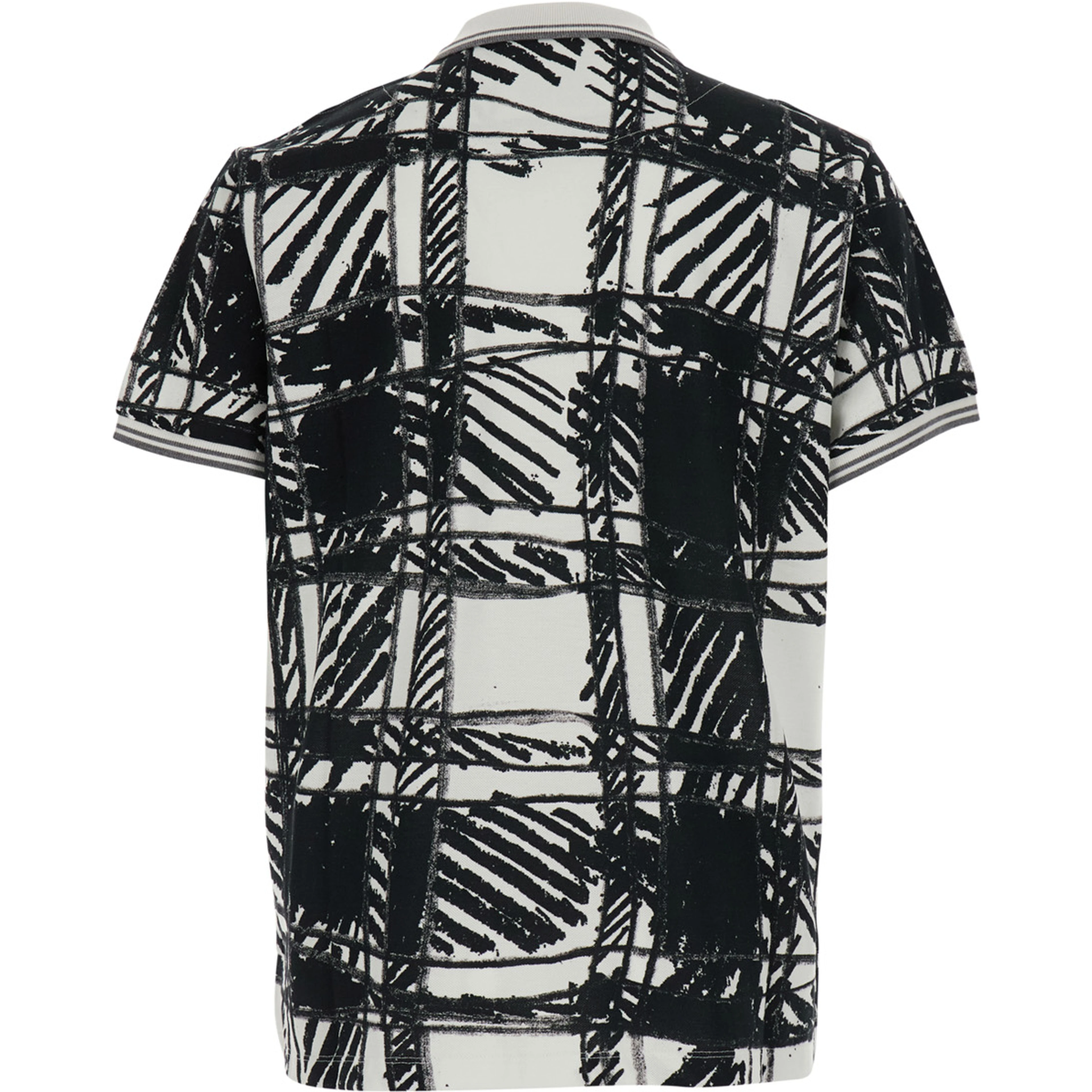 black and white Polo Shirt with all-over print and embroidered logo in cotton for Men