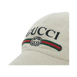 GUCCI Fake white Hat with embroidered logo on the front in cotton for men
