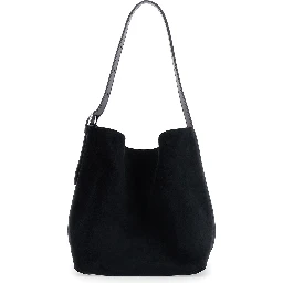 Belted Medium black Handbag with belt handle design in suede women