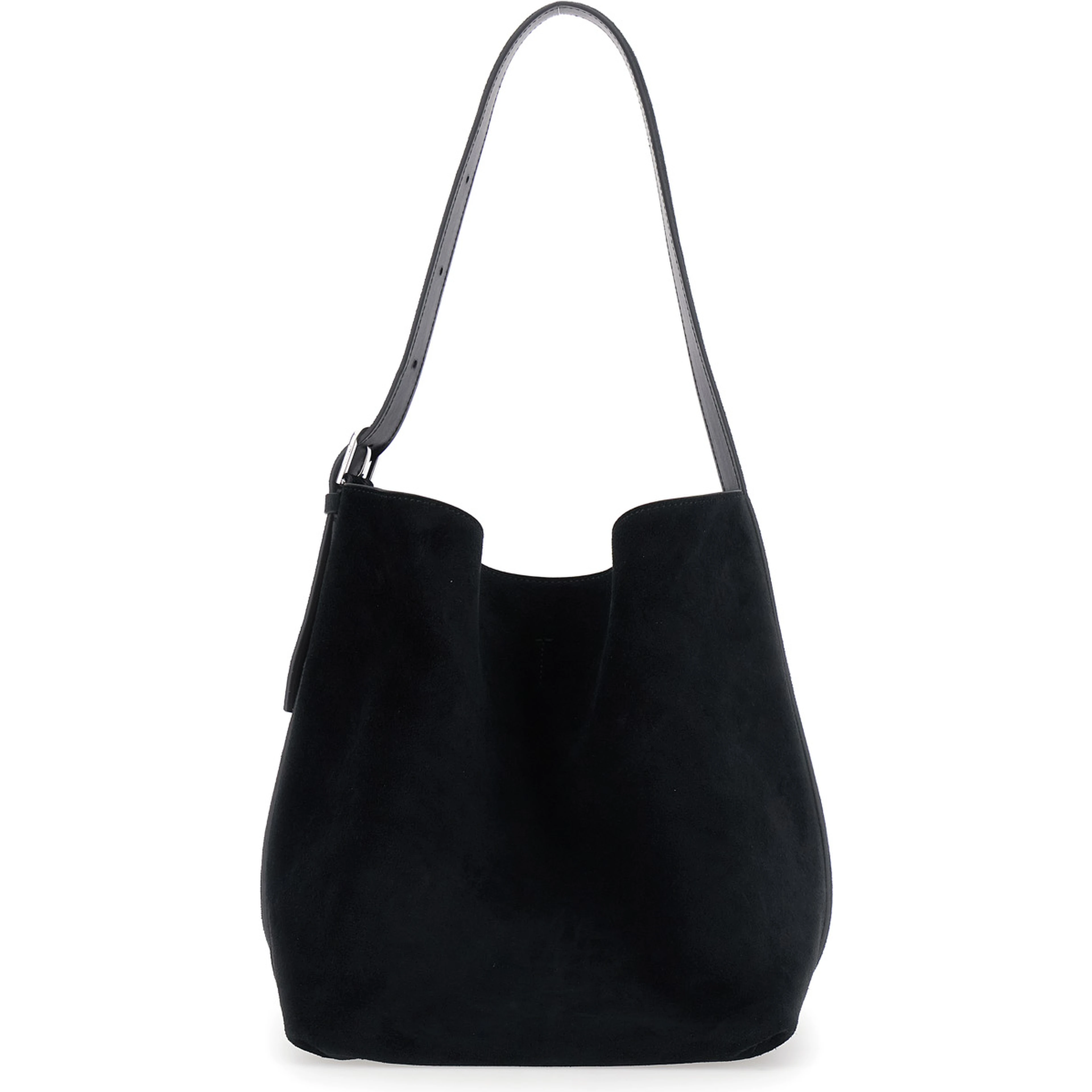 Belted Medium black Handbag with belt handle design in suede women
