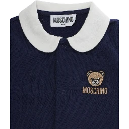 blue romper with classic collar and front logo in cotton Baby