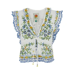 Emily Multicolor Sleeveless Top with All-Over Floral Print and Bow on the Front in Cotton for Women