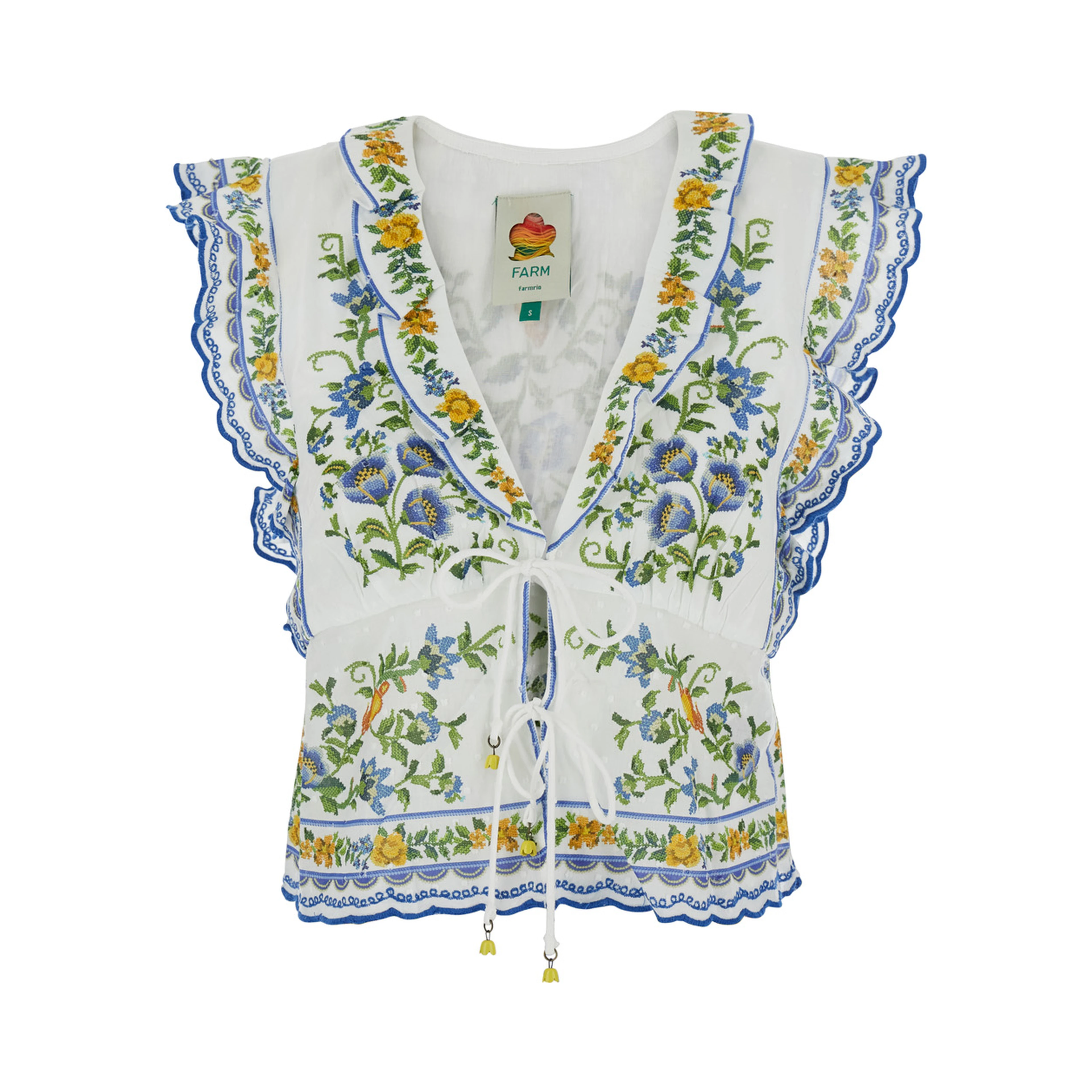 Emily Multicolor Sleeveless Top with All-Over Floral Print and Bow on the Front in Cotton for Women
