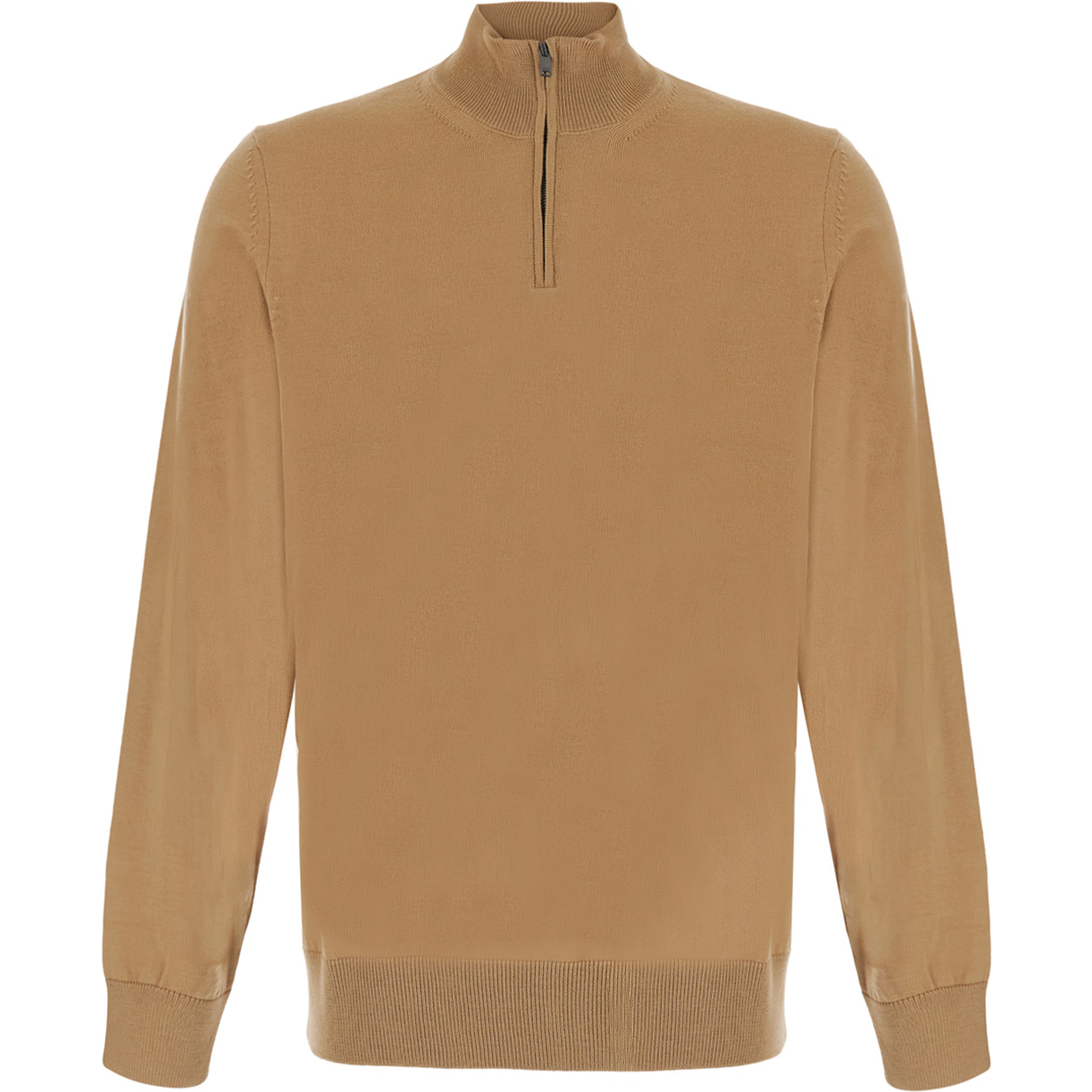 Beige Sweater with half zip closure on the front in wool for men