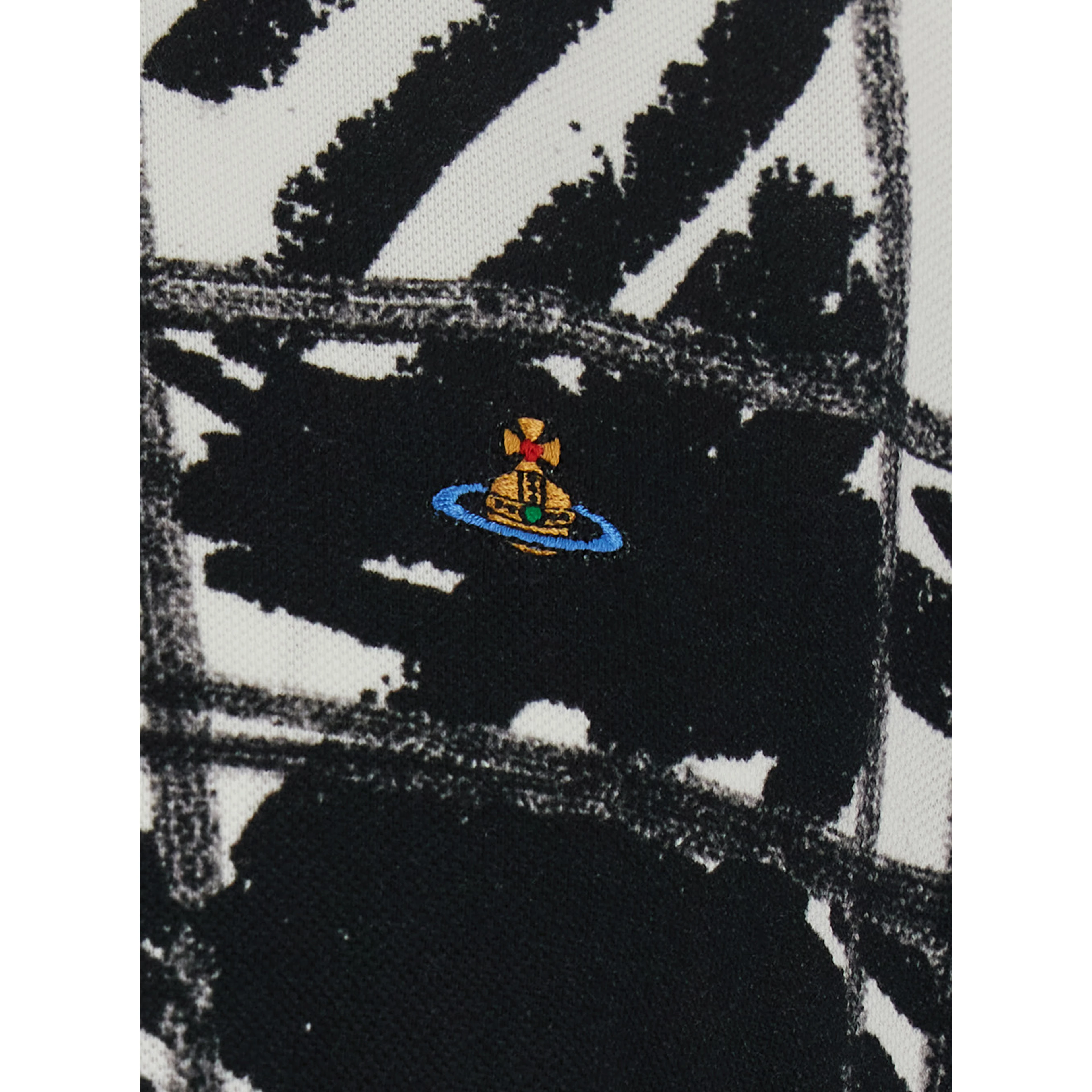 black and white Polo Shirt with all-over print and embroidered logo in cotton for Men