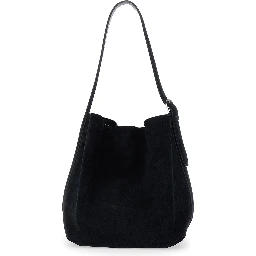 Belted Medium black Handbag with belt handle design in suede women