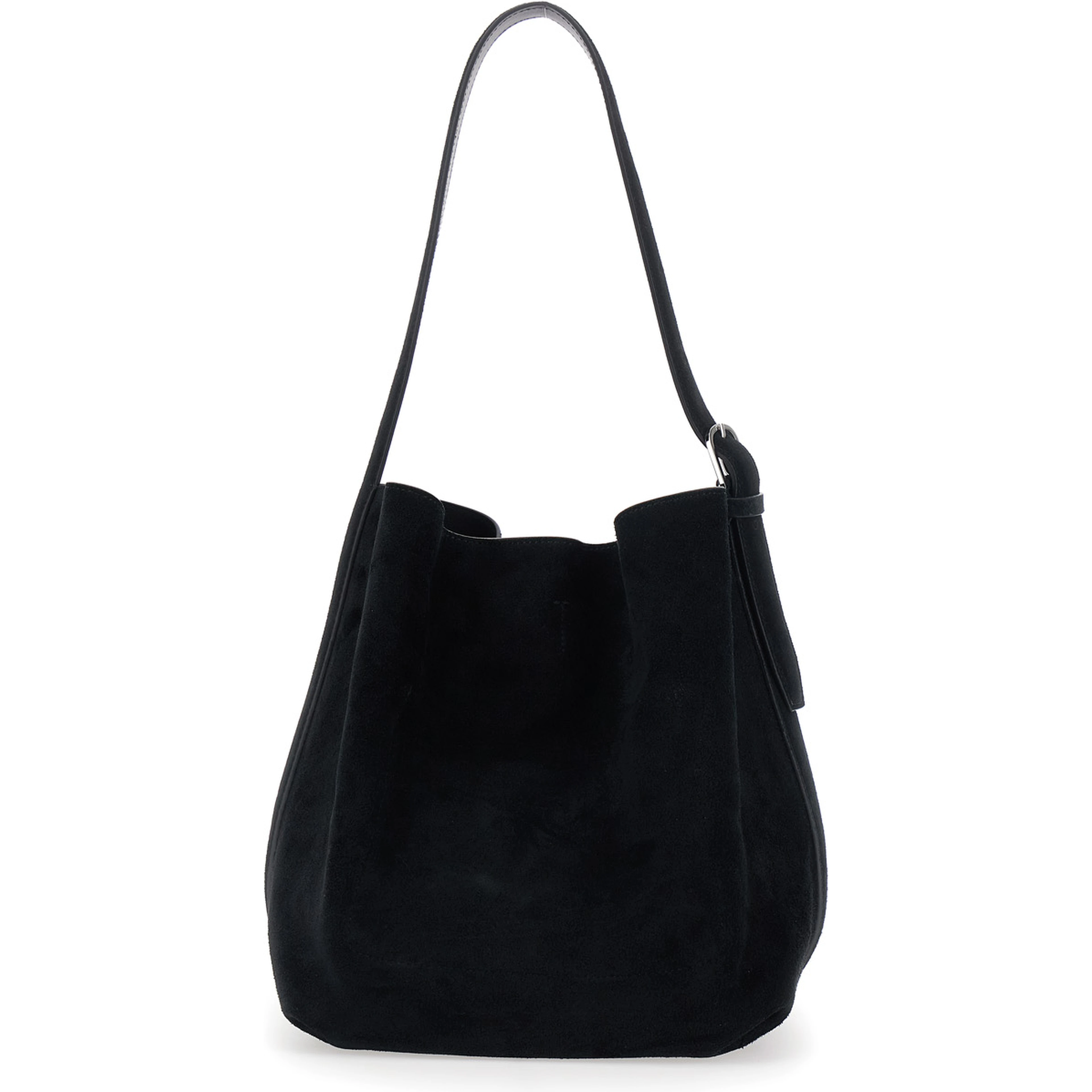 Belted Medium black Handbag with belt handle design in suede women