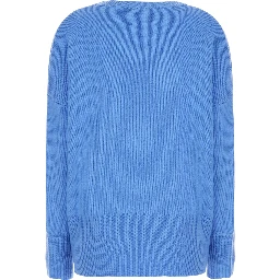 Sweater Mila Light Blue Crew Neck Sweater with Ribbed Finishes in Cashmere for Women