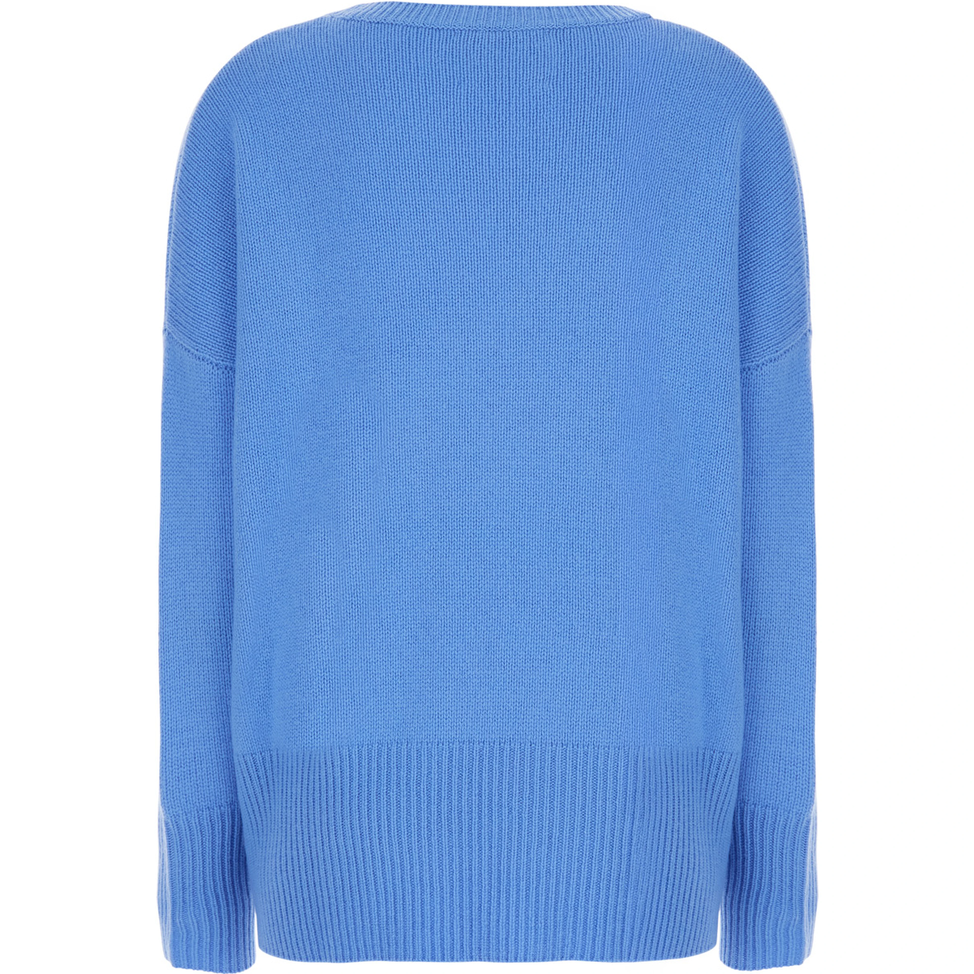 Sweater Mila Light Blue Crew Neck Sweater with Ribbed Finishes in Cashmere for Women