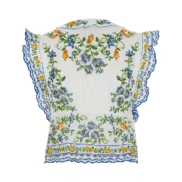 Emily Multicolor Sleeveless Top with All-Over Floral Print and Bow on the Front in Cotton for Women