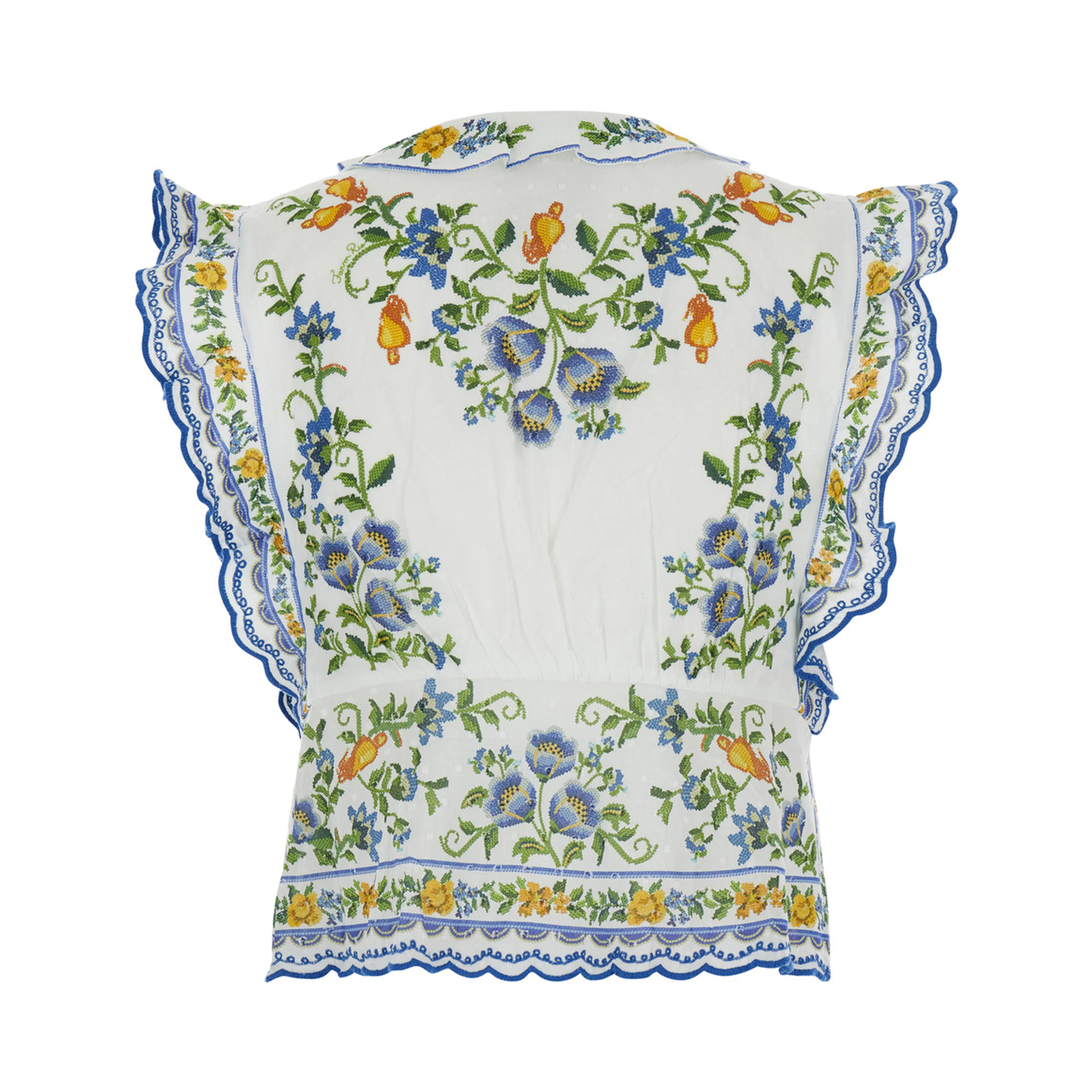 Emily Multicolor Sleeveless Top with All-Over Floral Print and Bow on the Front in Cotton for Women