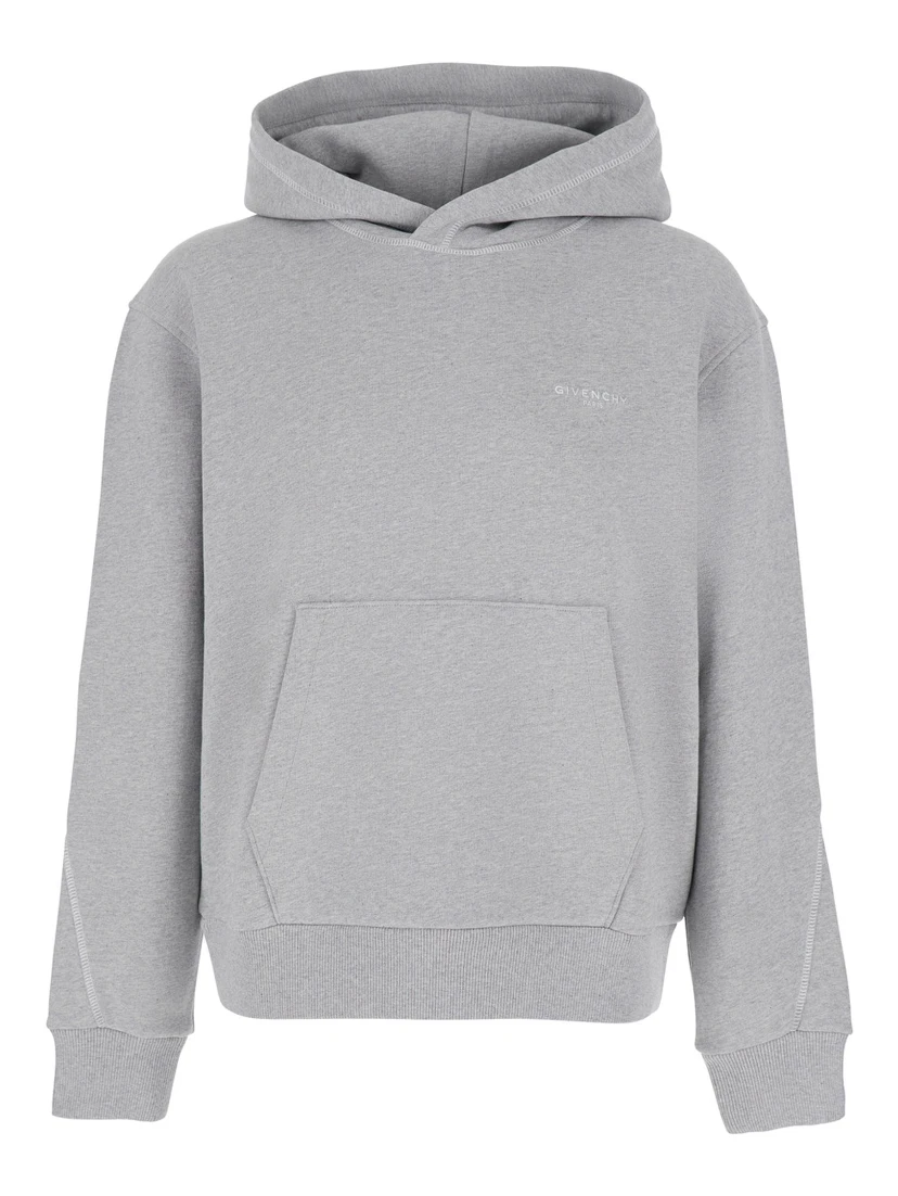 Grey Hooded sweatshirt with logo lettering usl front in cotton man