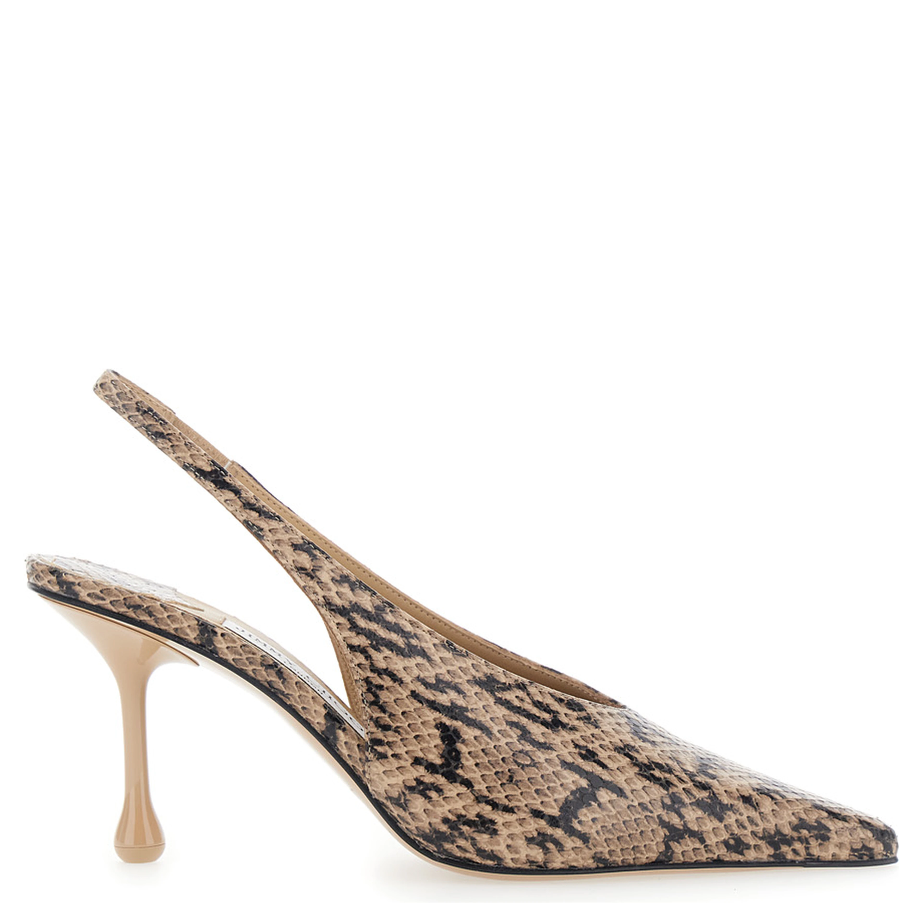 Isa Beige Beige Slingback Pumps with Snakeskin Print Effect in Leather for Women