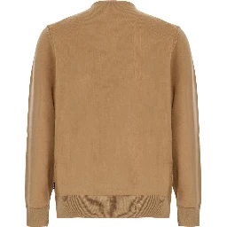 Beige Sweater with half zip closure on the front in wool for men
