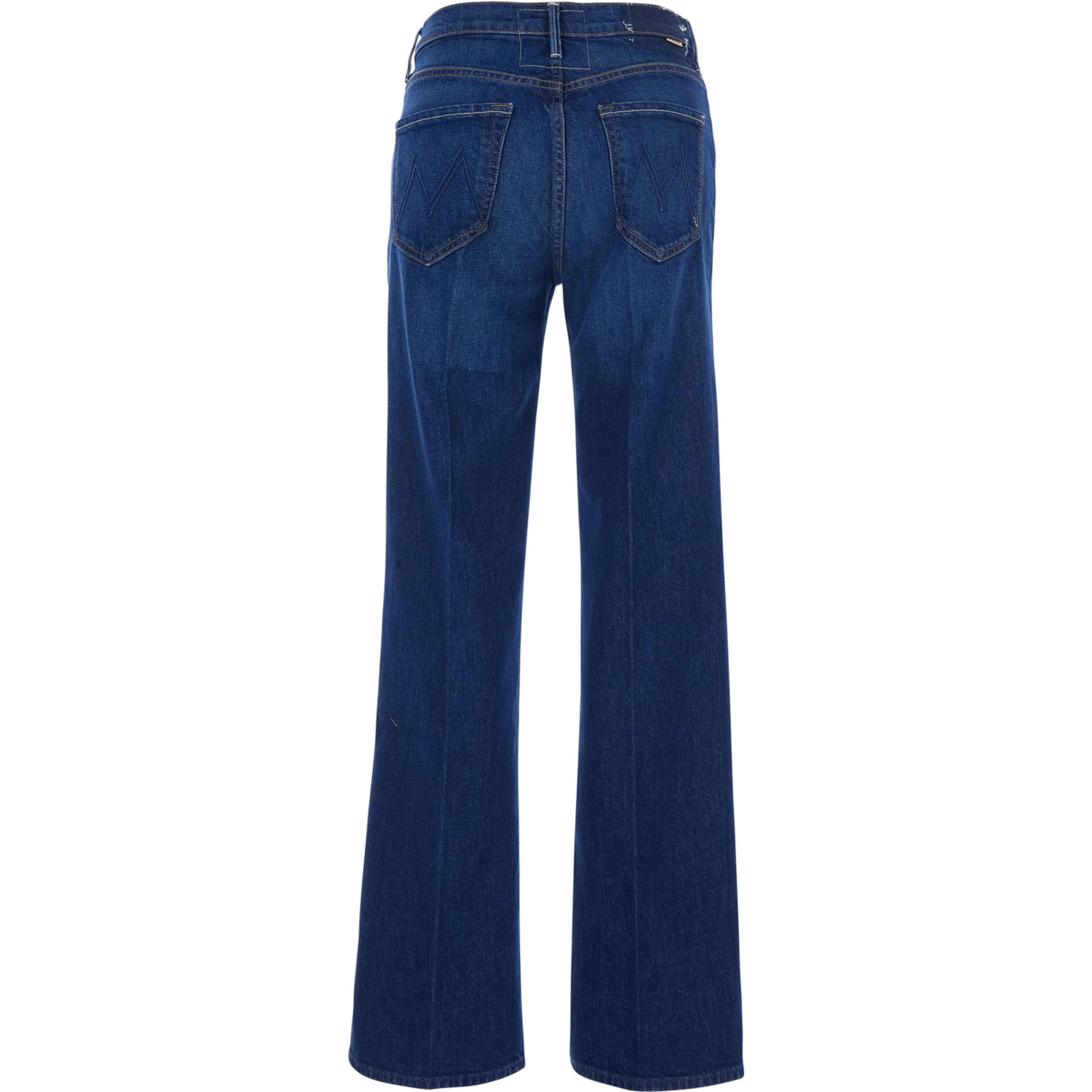 The Kick It Jeans Blue Jeans with Flared Leg and Logo Patch on the Back in Denim for Women