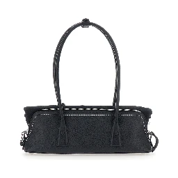 Black Shoulder bag with logo patch on the front and Four Stitches detail on the back in leather for women