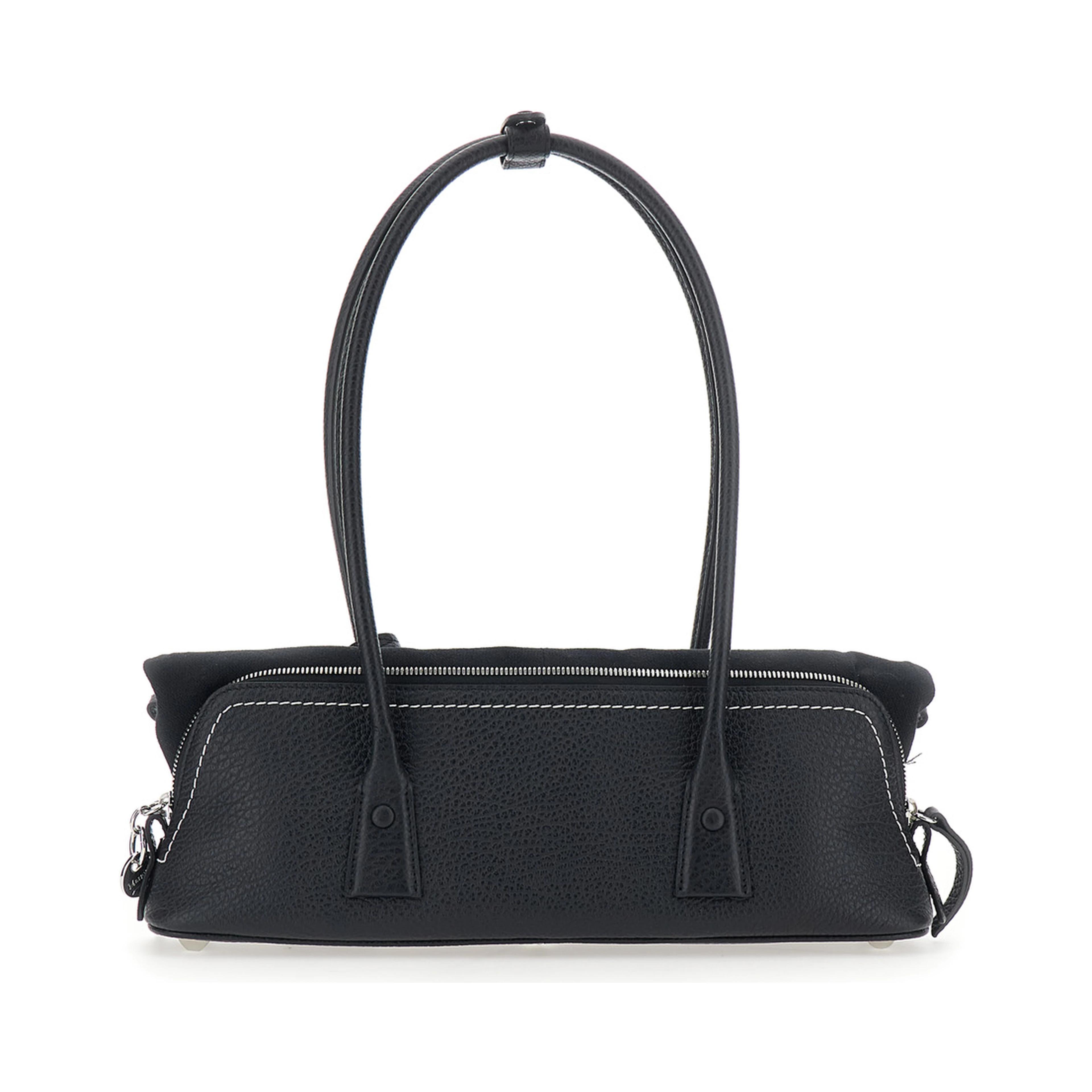 Black Shoulder bag with logo patch on the front and Four Stitches detail on the back in leather for women
