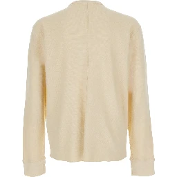 Beige Crew Neck T-Shirt with Long Sleeves in Cotton for Men