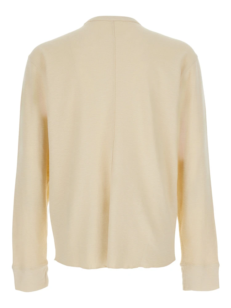 Beige Crew Neck T-Shirt with Long Sleeves in Cotton for Men