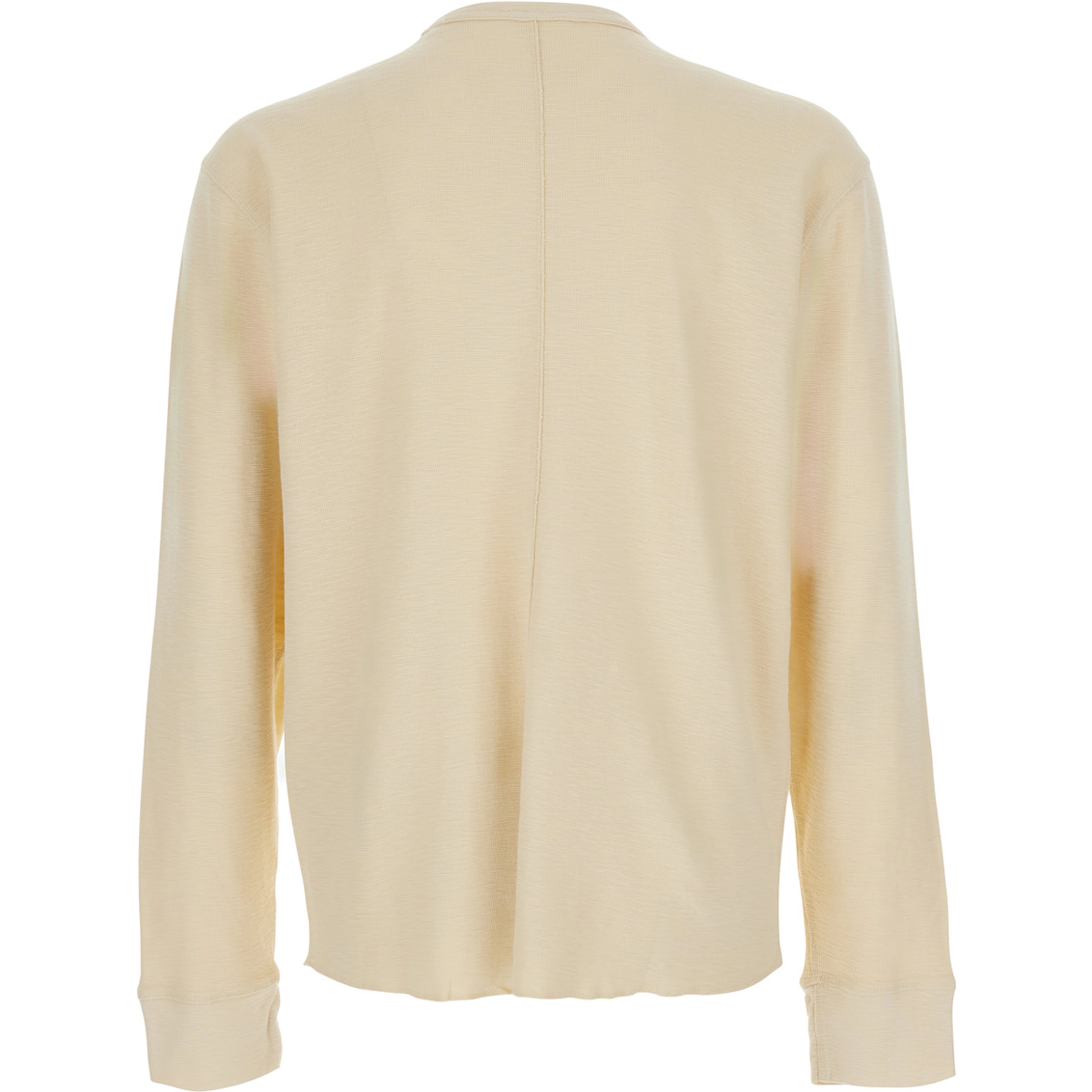 Beige Crew Neck T-Shirt with Long Sleeves in Cotton for Men