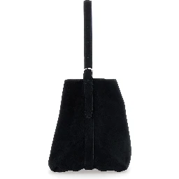 Belted Medium black Handbag with belt handle design in suede women