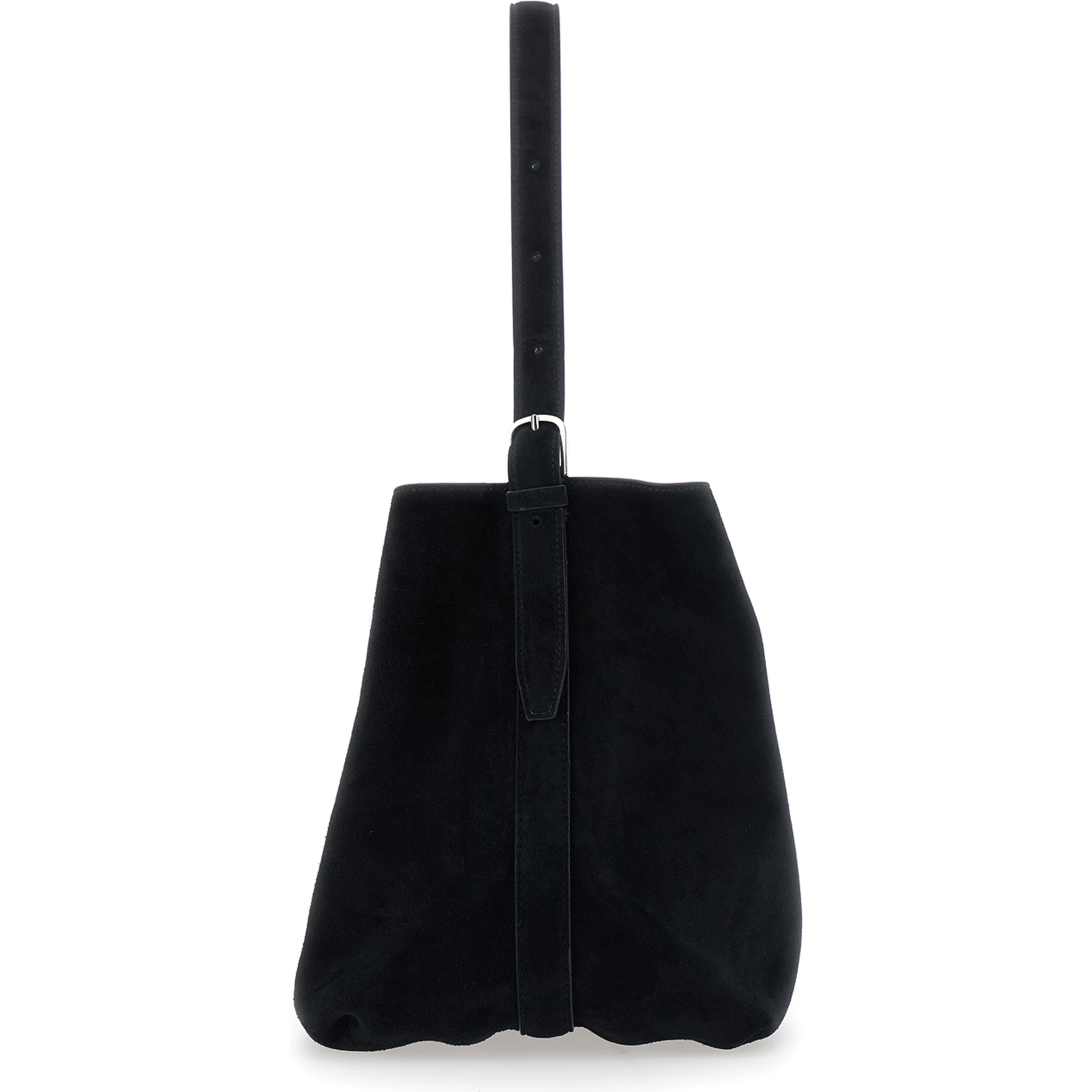 Belted Medium black Handbag with belt handle design in suede women