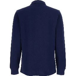 Slim Fit Blue Polo Shirt with Long Sleeves and Pony Embroidery on the Front in Cotton for Men