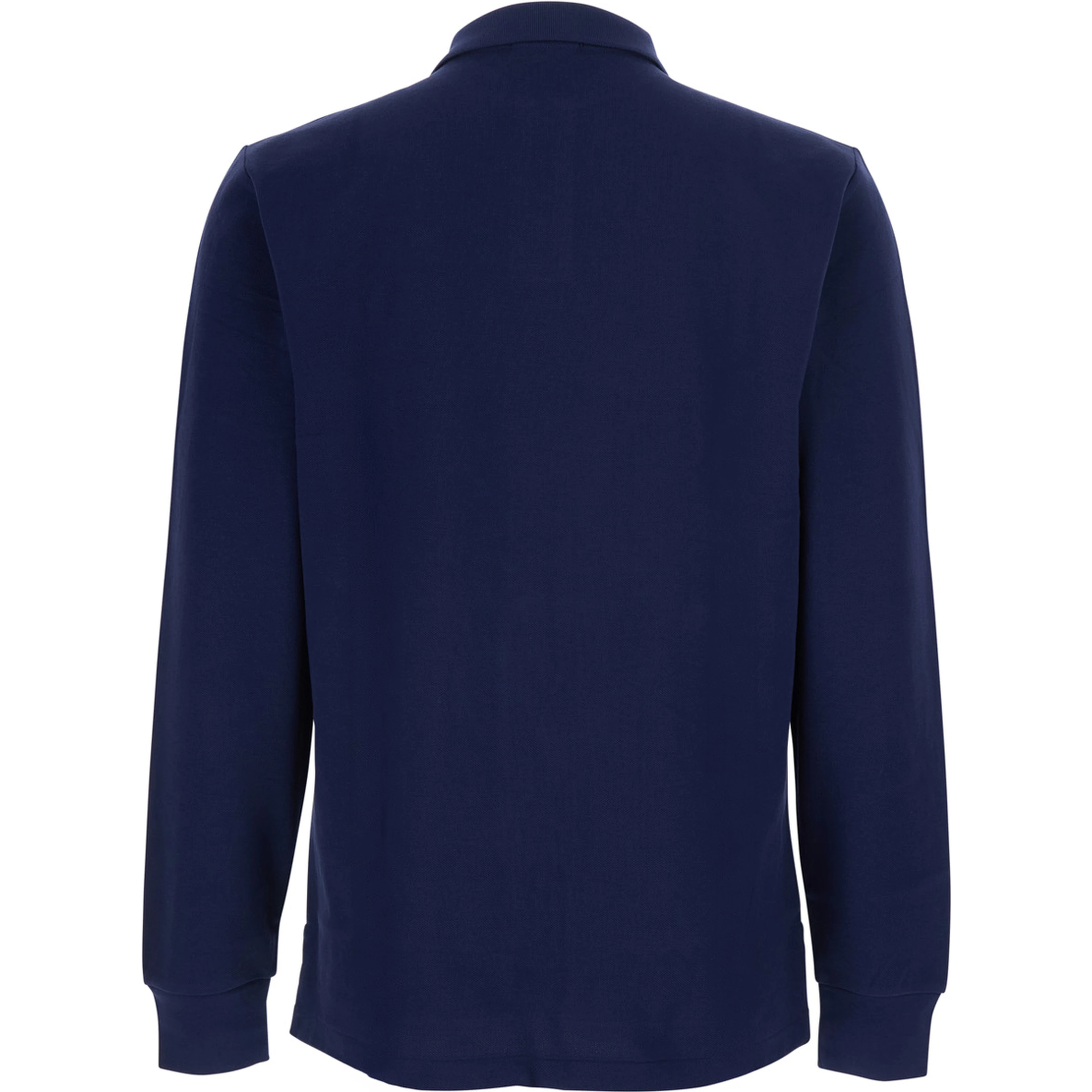 Slim Fit Blue Polo Shirt with Long Sleeves and Pony Embroidery on the Front in Cotton for Men