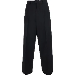 Black Pants with Button and Zip Closure at the Front in Wool for Men