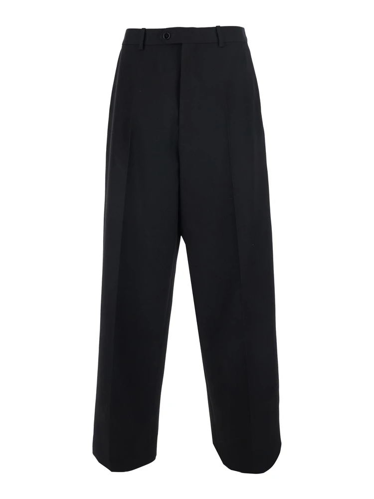Black Pants with Button and Zip Closure at the Front in Wool for Men