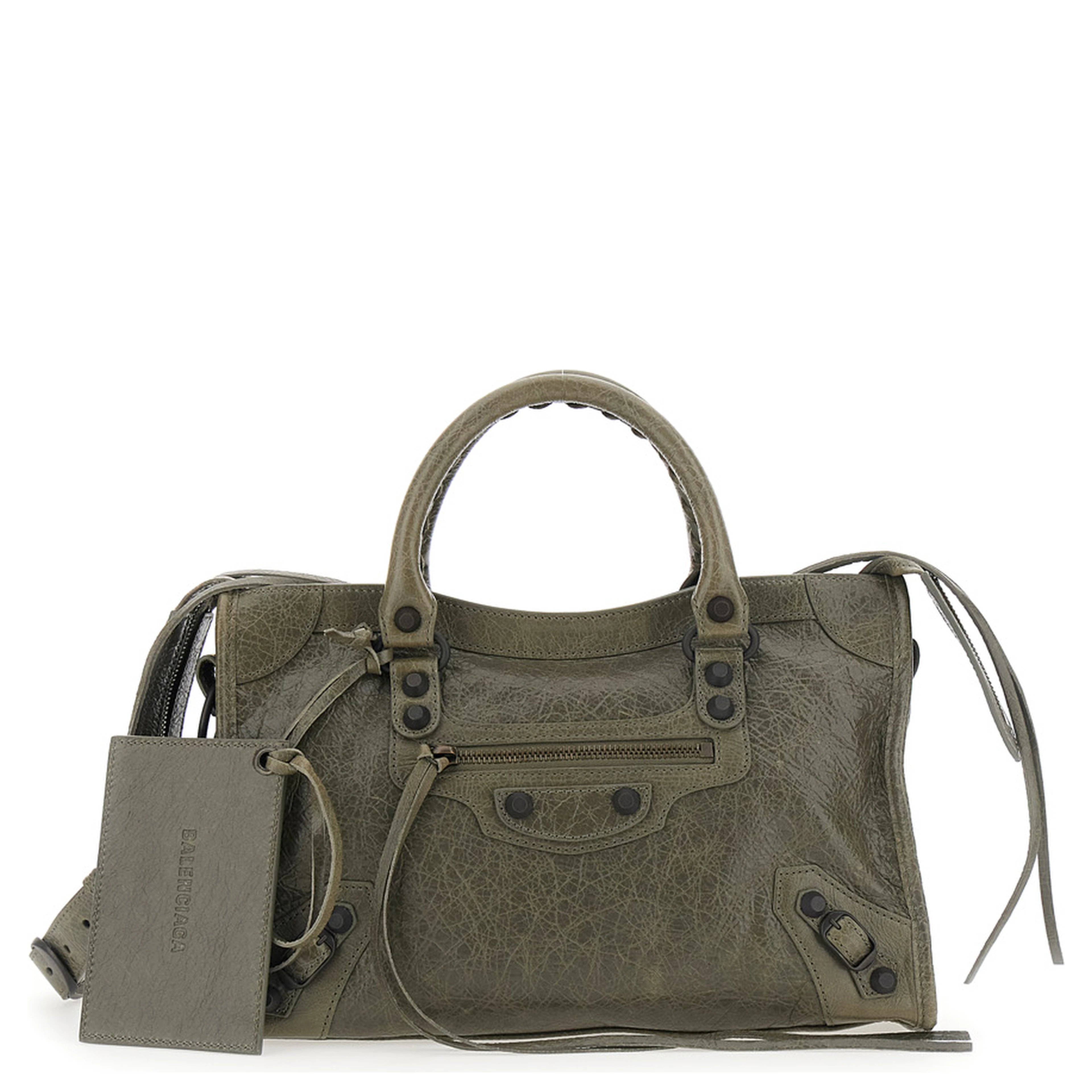 Le City Bag Green Small Handbag with Adjustable and Removable Shoulder Strap in Leather for Women