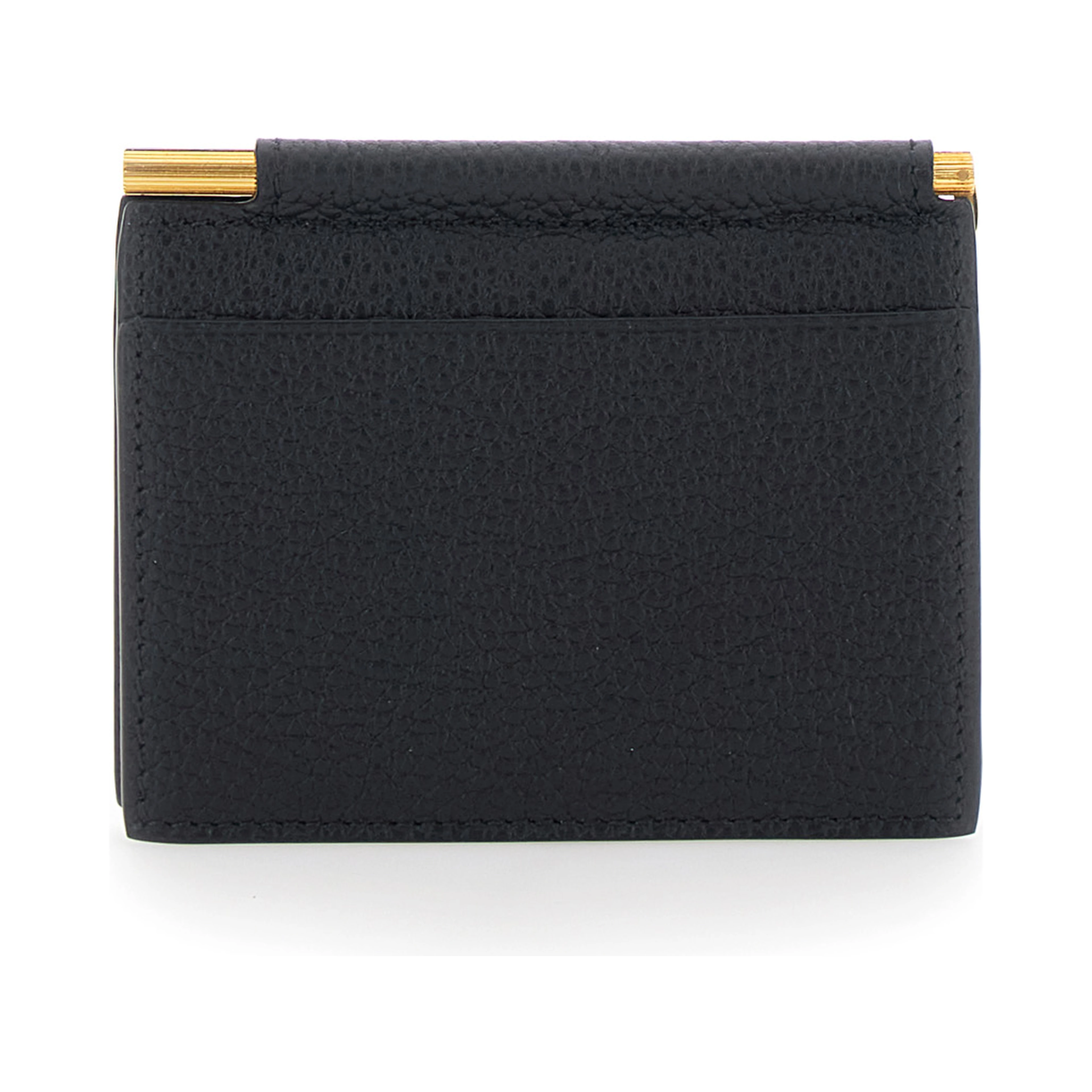 Black Bi-Fold Wallet with Money Clip and Logo Lettering on the Front in Leather for Men