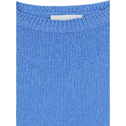 Sweater Mila Light Blue Crew Neck Sweater with Ribbed Finishes in Cashmere for Women
