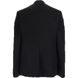 Black Double-breasted Jacket with Peak Revers and GG Motif in Cotton Blend for Men