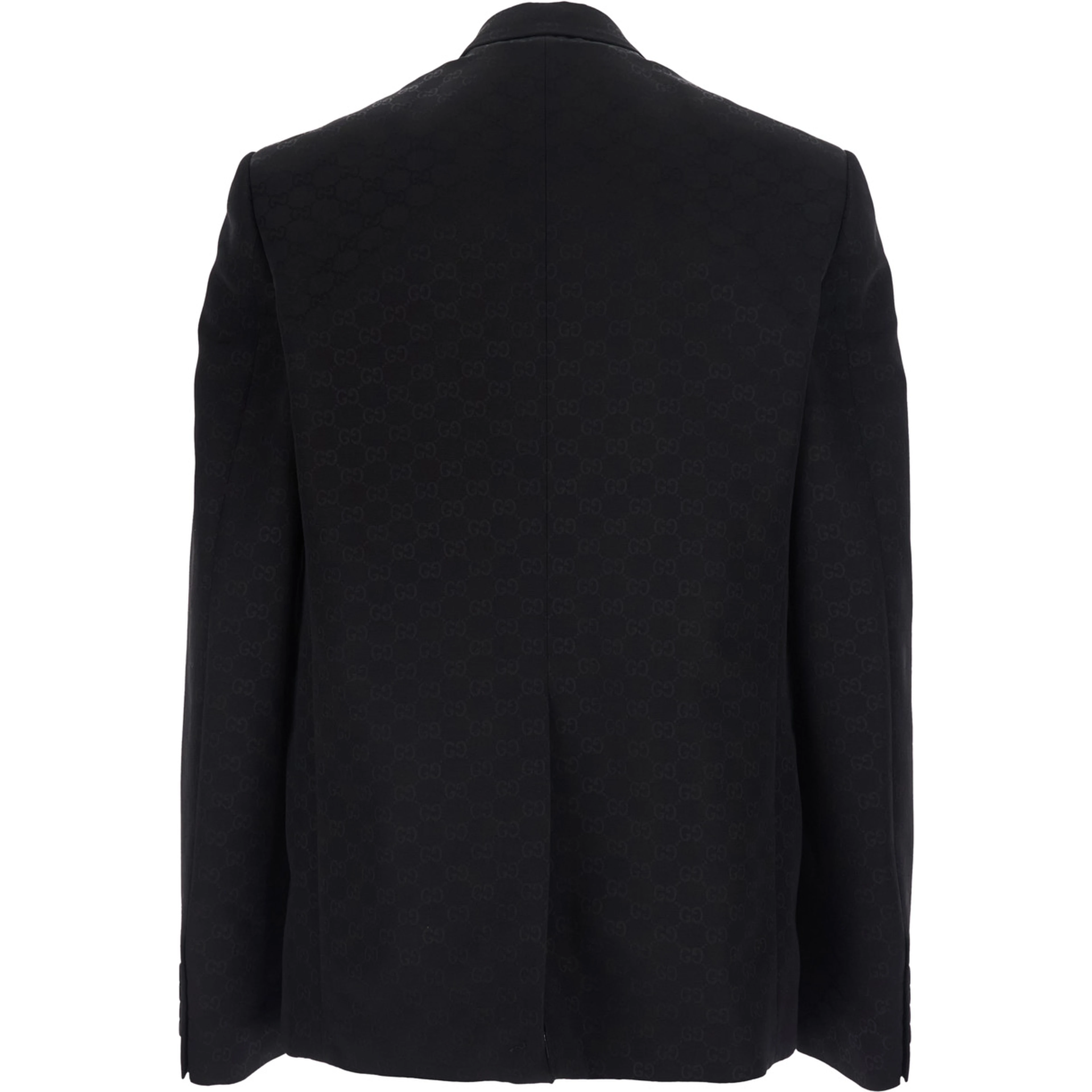Black Double-breasted Jacket with Peak Revers and GG Motif in Cotton Blend for Men