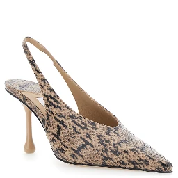 Isa Beige Beige Slingback Pumps with Snakeskin Print Effect in Leather for Women