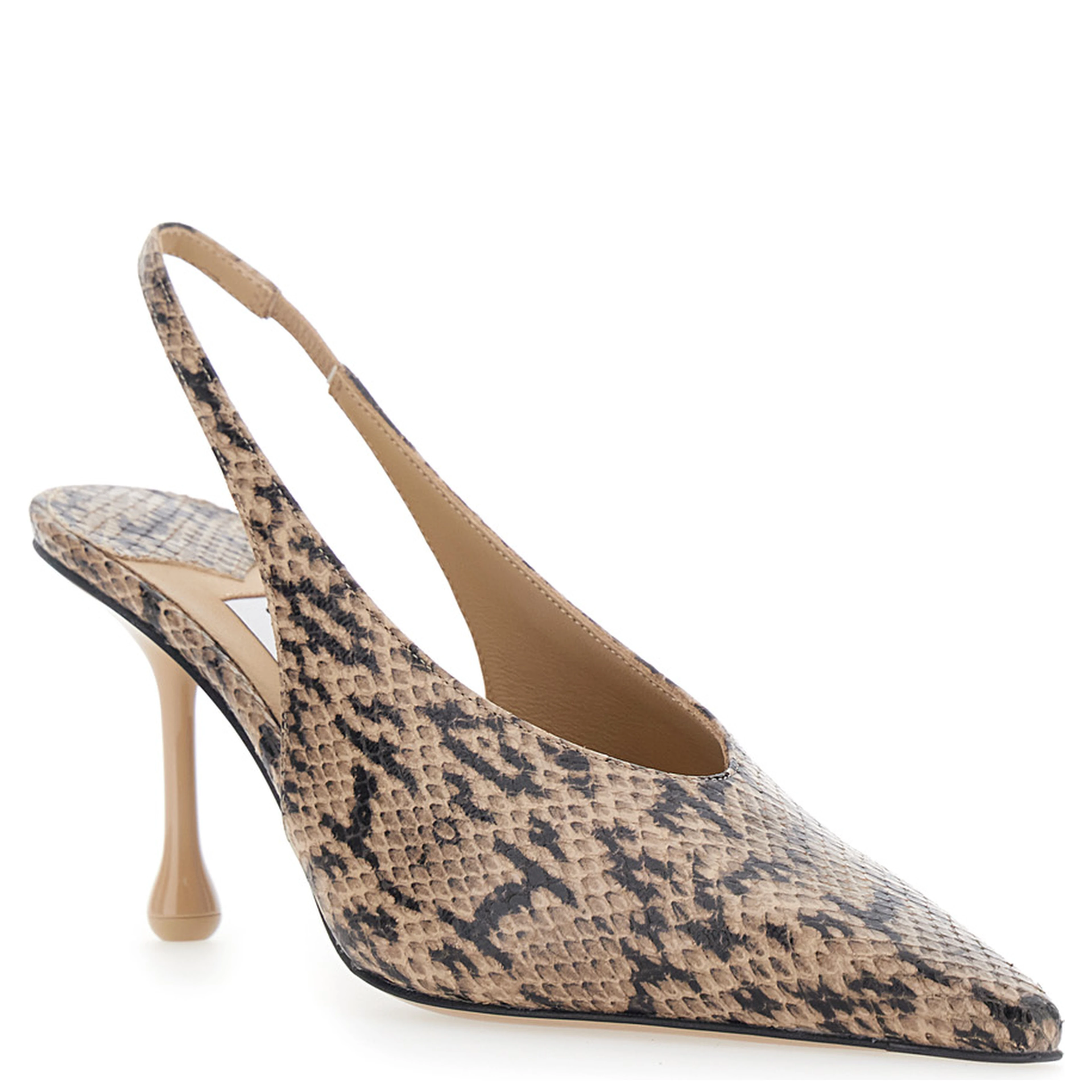 Isa Beige Beige Slingback Pumps with Snakeskin Print Effect in Leather for Women